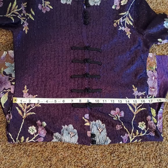 Chinese Traditional Dark Purple Floral Roses? Long Shirt Frog Ties Size Small - Picture 7 of 13